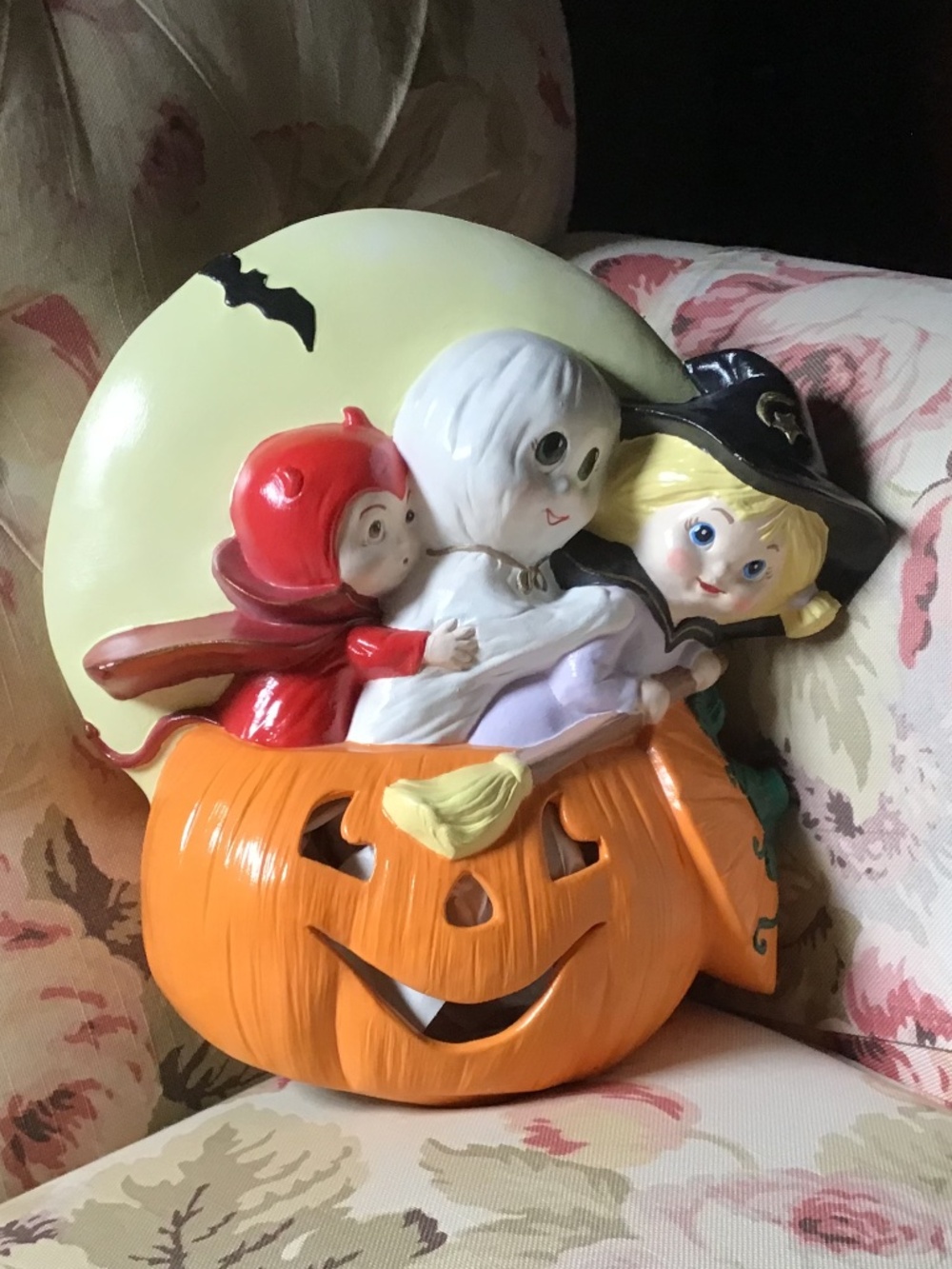 Vintage Halloween Ceramic Pumpkin Witch Ghost Devil Jack O' Lantern Light Up